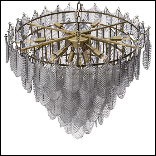 Chandelier with structure in light brushed brass and with smoke glass 24-Verbier Smoke L