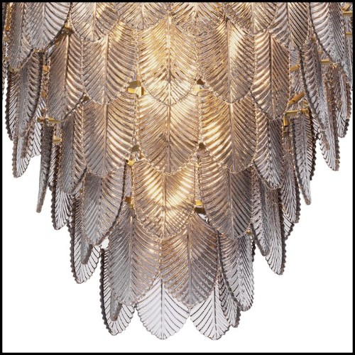 Chandelier with structure in light brushed brass and with smoke glass 24-Verbier Smoke L