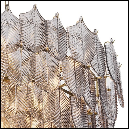 Chandelier finition laiton brossé light avec feuilles en verre fumé 24-Verbier Smoke L