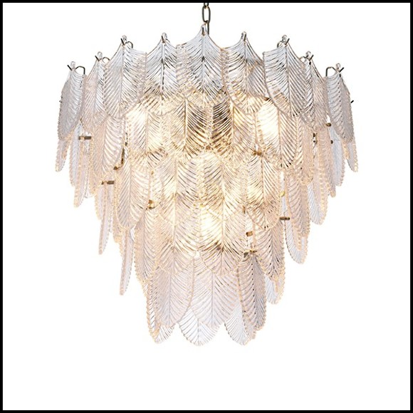 Chandelier avec structure finition nickel et feuilles en verre clair 24-Verbier S