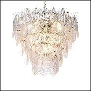 Chandelier avec structure finition nickel et feuilles en verre clair 24-Verbier S