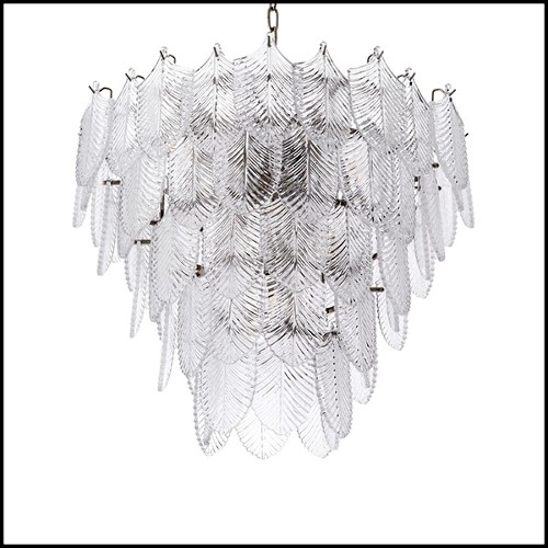 Chandelier avec structure finition nickel et feuilles en verre clair 24-Verbier S