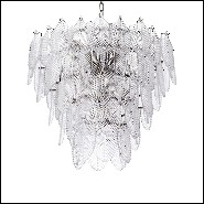 Chandelier avec structure finition nickel et feuilles en verre clair 24-Verbier S