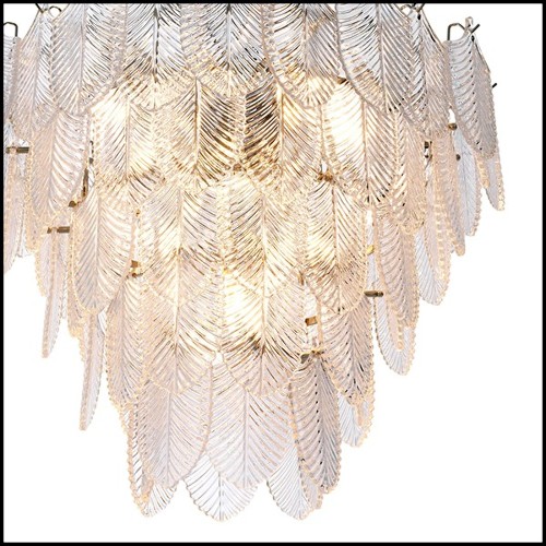 Chandelier avec structure finition nickel et feuilles en verre clair 24-Verbier S