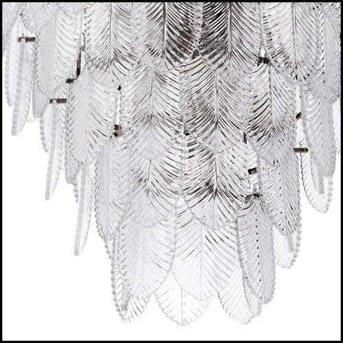 Chandelier avec structure finition nickel et feuilles en verre clair 24-Verbier S