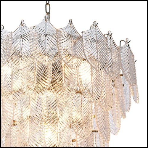 Chandelier avec structure finition nickel et feuilles en verre clair 24-Verbier S