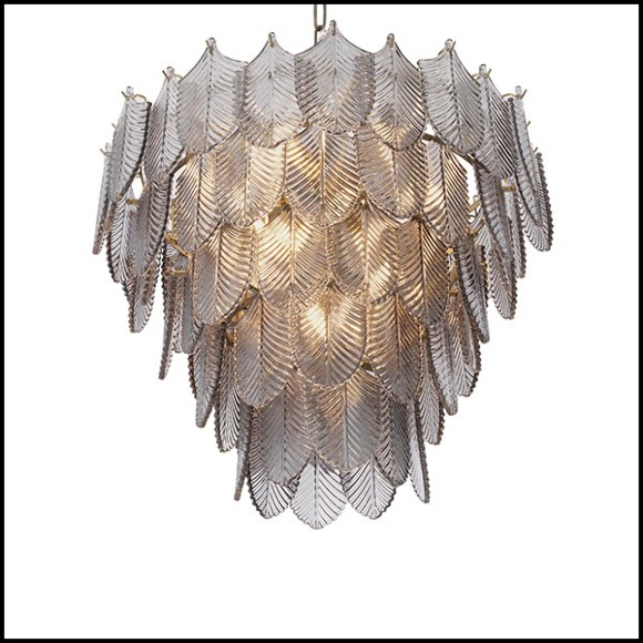 Chandelier finition laiton brossé light avec feuilles en verre fumé 24-Verbier Smoke S