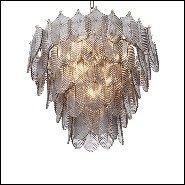 Chandelier finition laiton brossé light avec feuilles en verre fumé 24-Verbier Smoke S