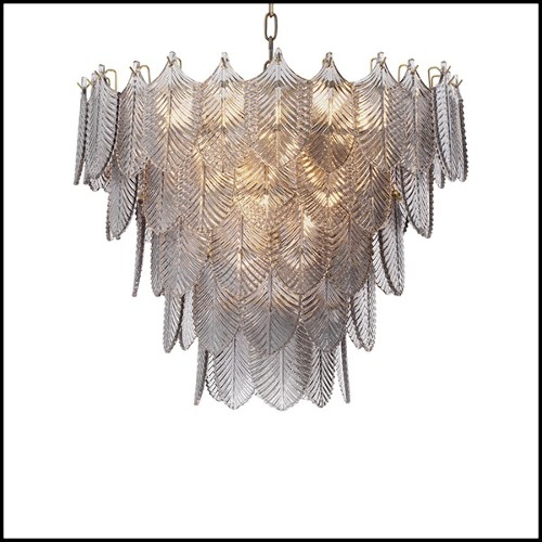 Chandelier finition laiton brossé light avec feuilles en verre fumé 24-Verbier Smoke S
