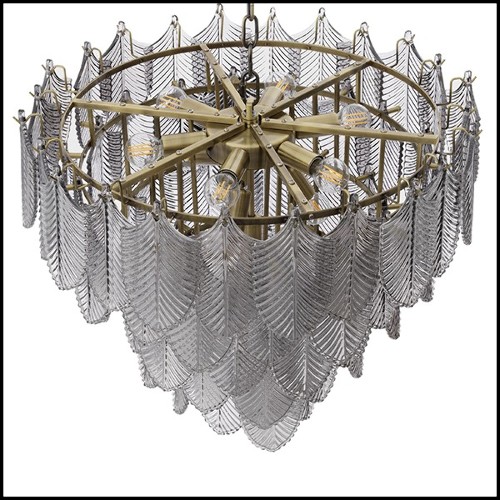 Chandelier finition laiton brossé light avec feuilles en verre fumé 24-Verbier Smoke S
