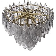 Chandelier finition laiton brossé light avec feuilles en verre fumé 24-Verbier Smoke S