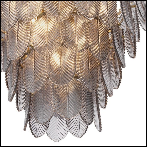 Chandelier finition laiton brossé light avec feuilles en verre fumé 24-Verbier Smoke S