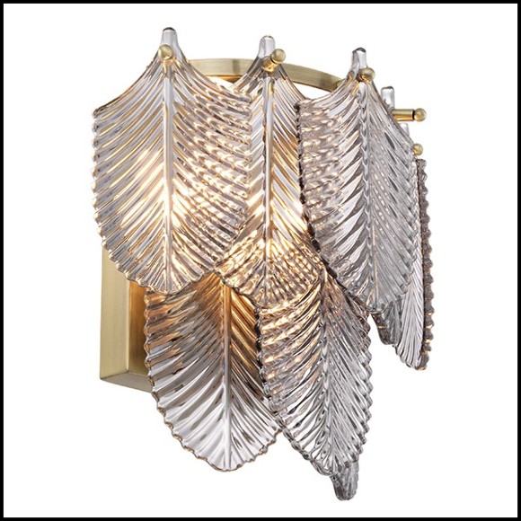 Applique finition laiton brossé light avec feuilles en verre fumé 24-Verbier Smoke