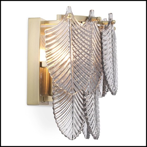 Applique finition laiton brossé light avec feuilles en verre fumé 24-Verbier Smoke