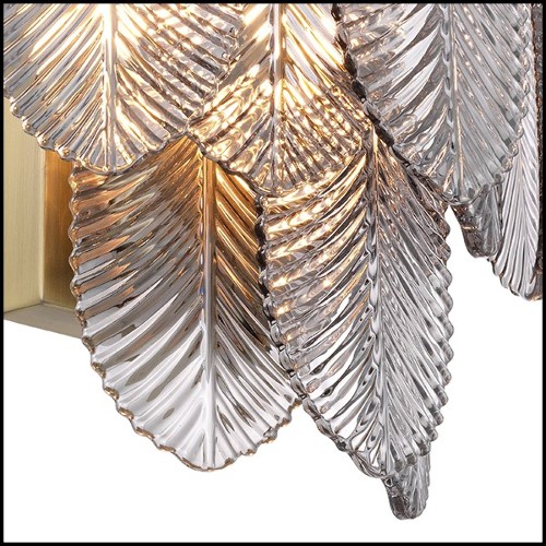 Applique finition laiton brossé light avec feuilles en verre fumé 24-Verbier Smoke