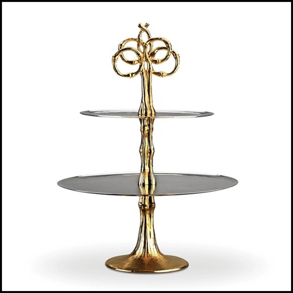 Centre de table plaqué nickel et plaqué or 24 karat avec 2 plateaux 172-Bamboo Gold