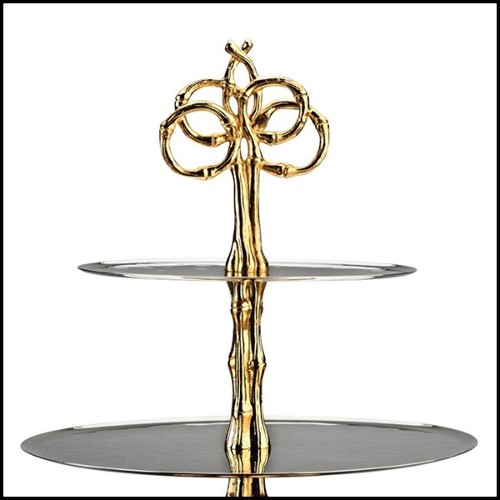 Centre de table plaqué nickel et plaqué or 24 karat avec 2 plateaux 172-Bamboo Gold