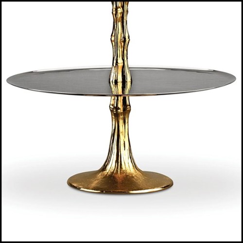 Centre de table plaqué nickel et plaqué or 24 karat avec 2 plateaux 172-Bamboo Gold