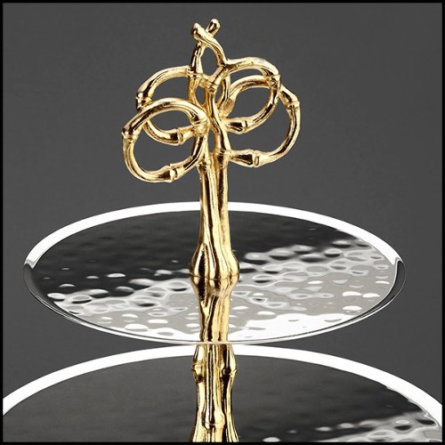 Center piece in nickel-plated with handle at the top in 24-karat gold-plated 172-Bamboo Gold