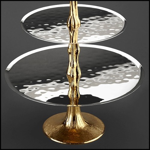 Center piece in nickel-plated with handle at the top in 24-karat gold-plated 172-Bamboo Gold