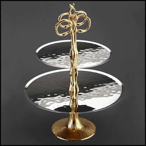 Centre de table plaqué nickel et plaqué or 24 karat avec 2 plateaux 172-Bamboo Gold