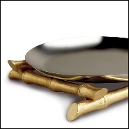 Assiette ou plateau en acier inoxydable poli sur base en acier inoxydable plaqué or 24 karats 172-Bamboos Large