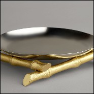 Assiette ou plateau en acier inoxydable poli sur base en acier inoxydable plaqué or 24 karats 172-Bamboos Large