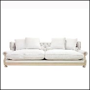 Sofa in solid wood in waxed finish with capitonated back and covered with white linen fabric 176-Damian