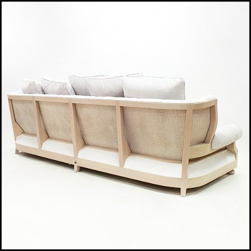 Sofa in solid wood in waxed finish with capitonated back and covered with white linen fabric 176-Damian