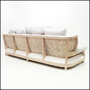 Sofa in solid wood in waxed finish with capitonated back and covered with white linen fabric 176-Damian