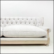 Sofa in solid wood in waxed finish with capitonated back and covered with white linen fabric 176-Damian