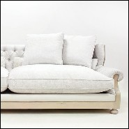 Sofa in solid wood in waxed finish with capitonated back and covered with white linen fabric 176-Damian