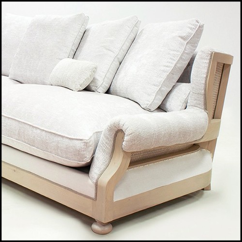 Canapé en bois massif finition cirée et rembourrés et couvert avec tissu en lin blanc cassé 176-Damian