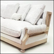 Sofa in solid wood in waxed finish with capitonated back and covered with white linen fabric 176-Damian