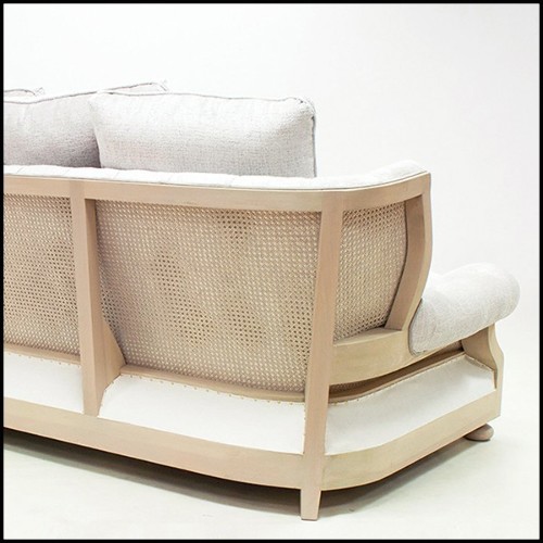 Sofa in solid wood in waxed finish with capitonated back and covered with white linen fabric 176-Damian