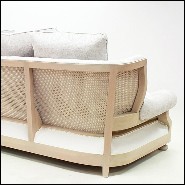 Sofa in solid wood in waxed finish with capitonated back and covered with white linen fabric 176-Damian