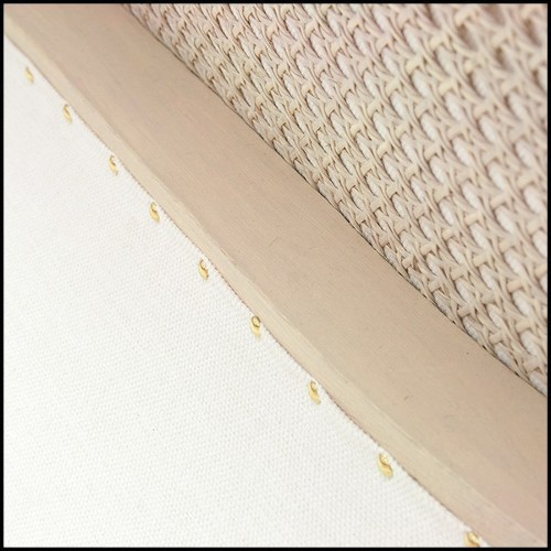 Sofa in solid wood in waxed finish with capitonated back and covered with white linen fabric 176-Damian