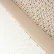 Sofa in solid wood in waxed finish with capitonated back and covered with white linen fabric 176-Damian