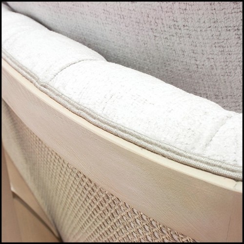 Sofa in solid wood in waxed finish with capitonated back and covered with white linen fabric 176-Damian