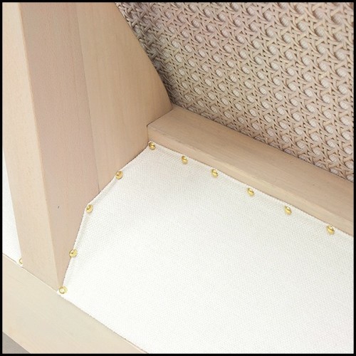 Sofa in solid wood in waxed finish with capitonated back and covered with white linen fabric 176-Damian