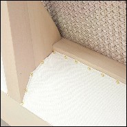 Sofa in solid wood in waxed finish with capitonated back and covered with white linen fabric 176-Damian