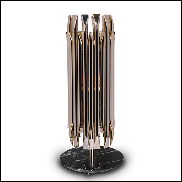 Table lamp with all tubes in solid brass in polished brass finish with black marble base 151-Doe