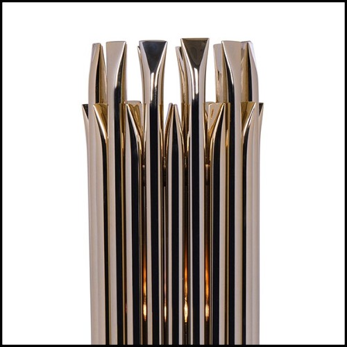 Table lamp with all tubes in solid brass in polished brass finish with black marble base 151-Doe