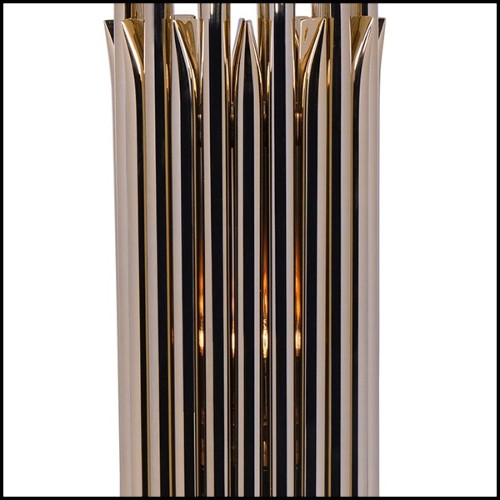 Table lamp with all tubes in solid brass in polished brass finish with black marble base 151-Doe