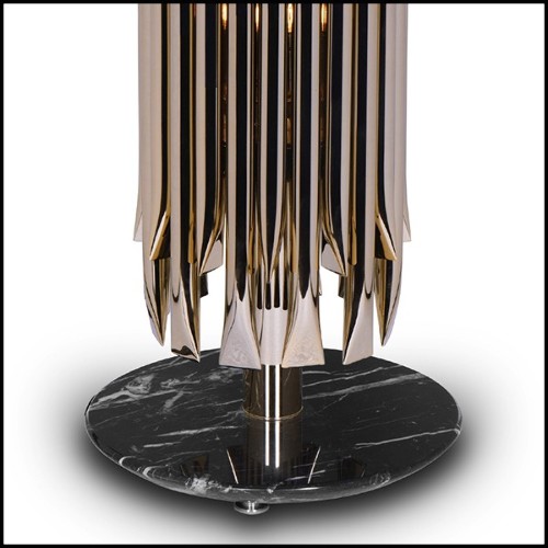 Table lamp with all tubes in solid brass in polished brass finish with black marble base 151-Doe