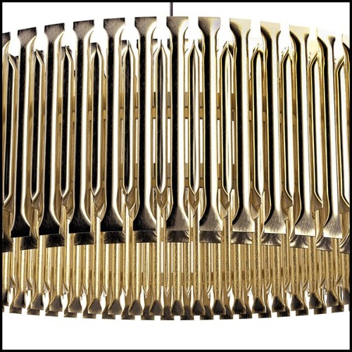 Chandelier rond avec structure composée de tubes en laiton massif finition brossé 151-Doe Round