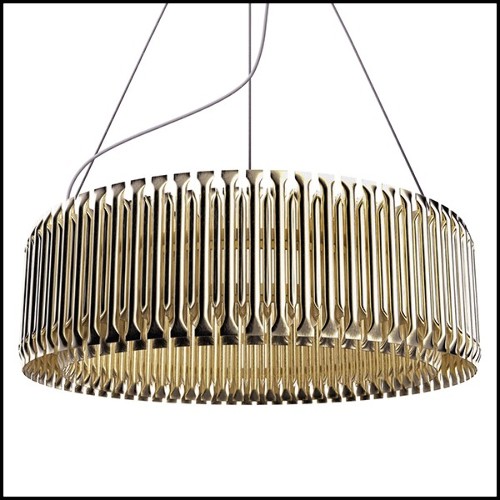 Chandelier round with all tubes in solid brass in brushed brass finish 151-Doe Round