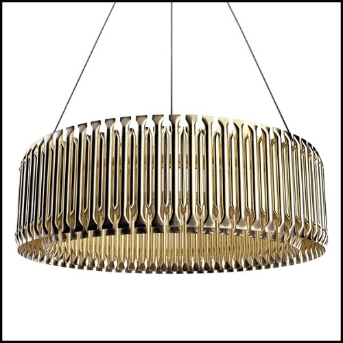 Chandelier round with all tubes in solid brass in brushed brass finish 151-Doe Round