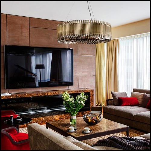 Chandelier round with all tubes in solid brass in brushed brass finish 151-Doe Round