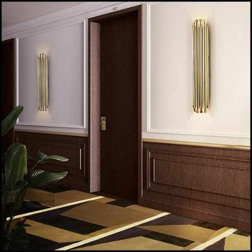Wall lamp with structure and all tubes in solid brass in brushed brass finish 151-Doe